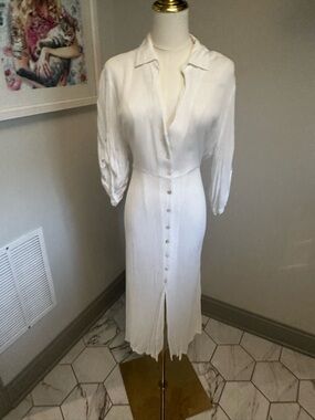 Crisp White Midi Shirt Dress with Button Front